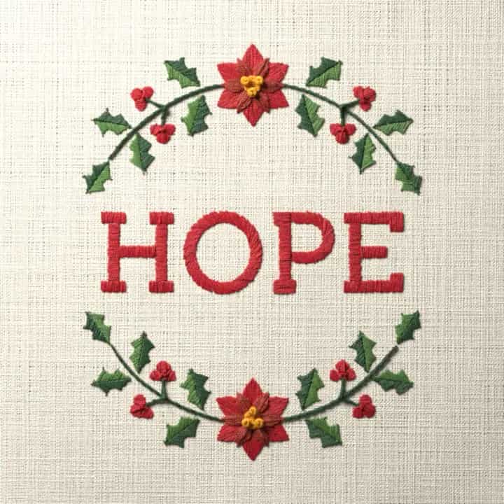 Hope in holly: preview of the stitched design