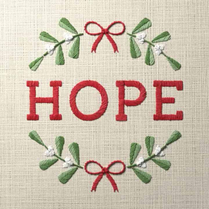 Hope in mistletoe: preview of the stitched design