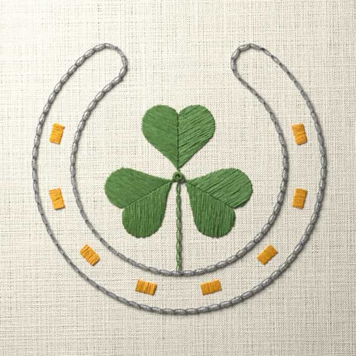 Horseshoe with a shamrock: preview of the stitched design