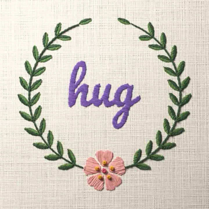 Hug: preview of the stitched design