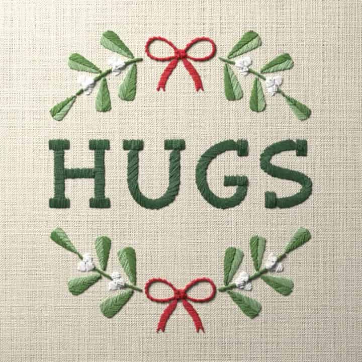 Hugs in mistletoe: preview of the stitched design