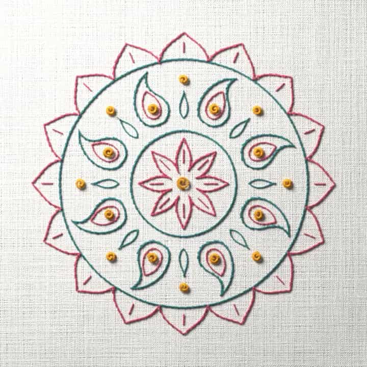Paisley medallion: preview of the stitched design