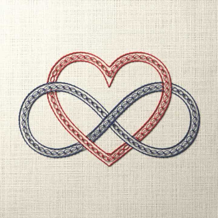 Infinity heart knot: preview of the stitched design