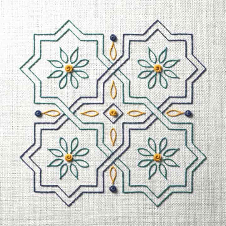 Islamic star and cross tile: preview of the stitched design
