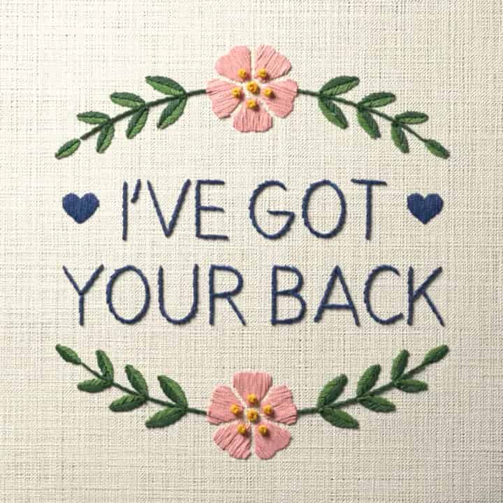 I’ve got your back: preview of the stitched design