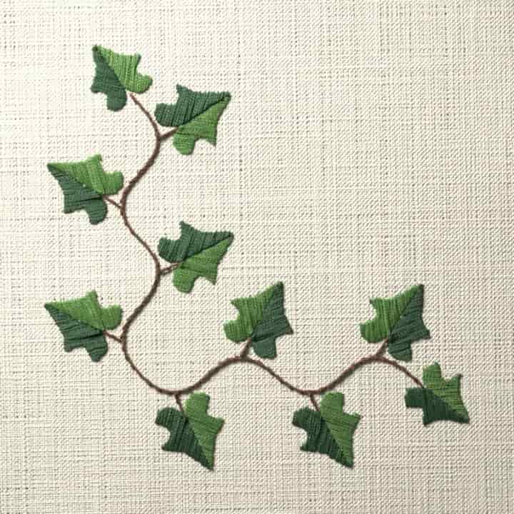 Ivy vine corner: preview of the stitched design