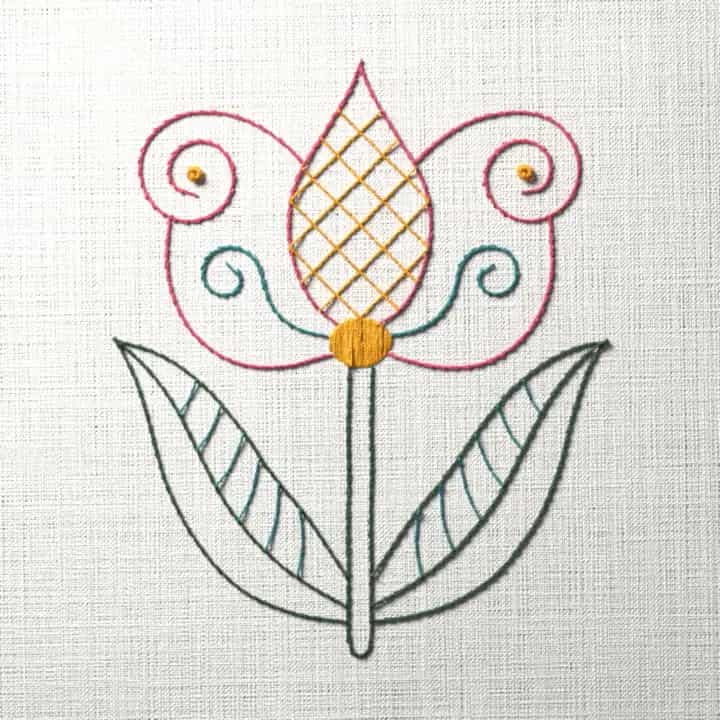 Jacobean flower: preview of the stitched design