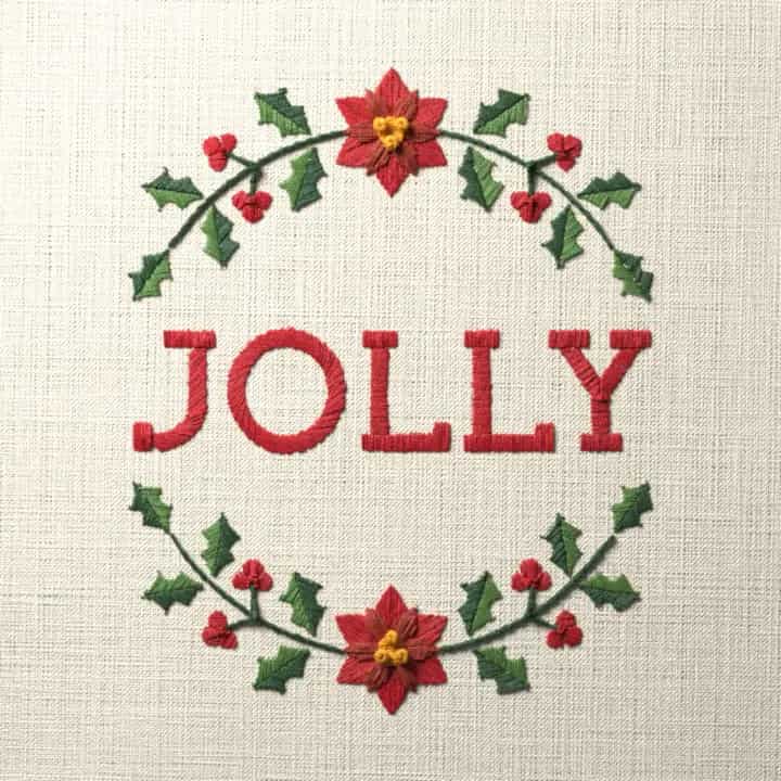 Jolly in holly: preview of the stitched design