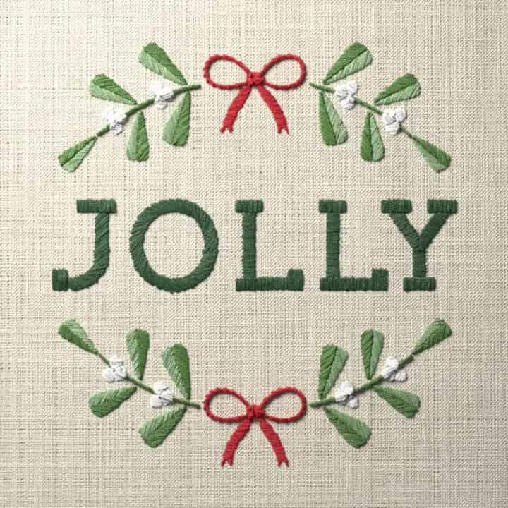 Jolly in mistletoe: preview of the stitched design