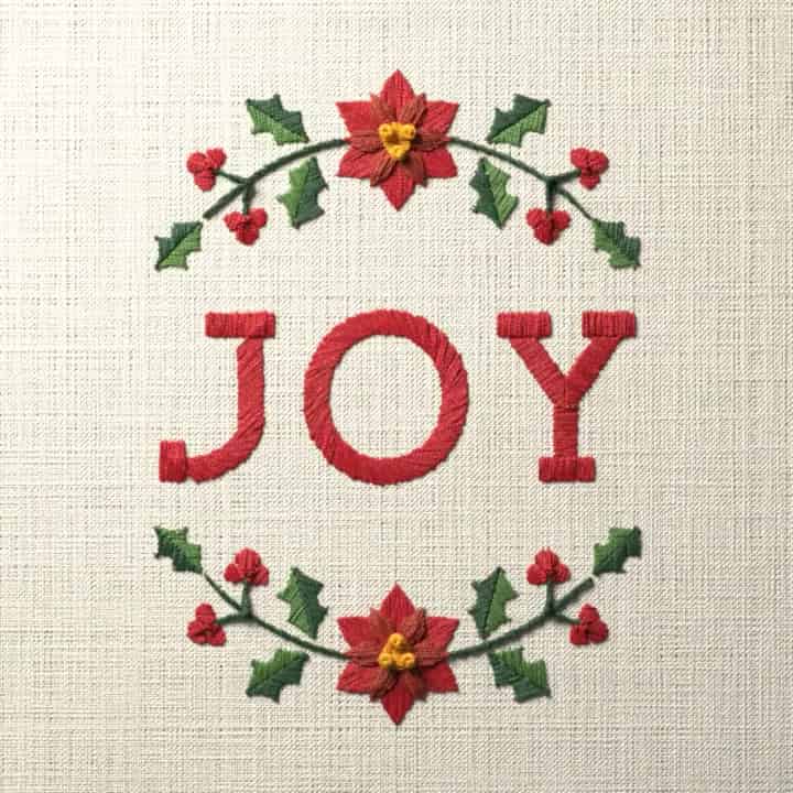 Joy in holly: preview of the stitched design
