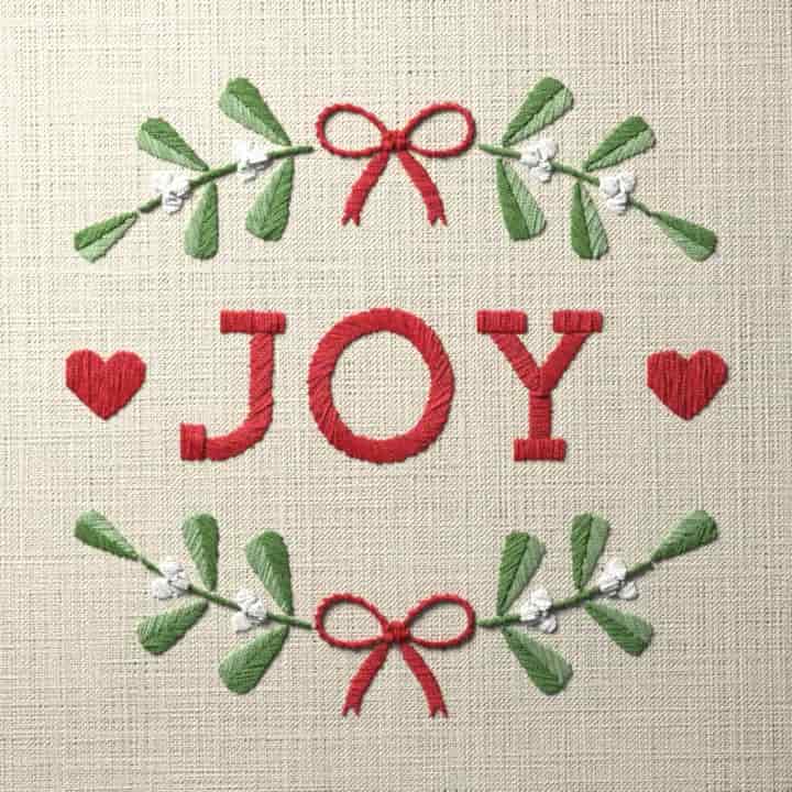 Joy in mistletoe: preview of the stitched design