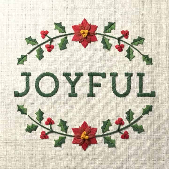 Joyful in holly: preview of the stitched design