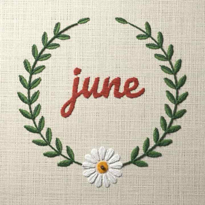 June in script: preview of the stitched design