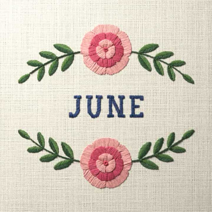 June birth flower, rose: preview of the stitched design