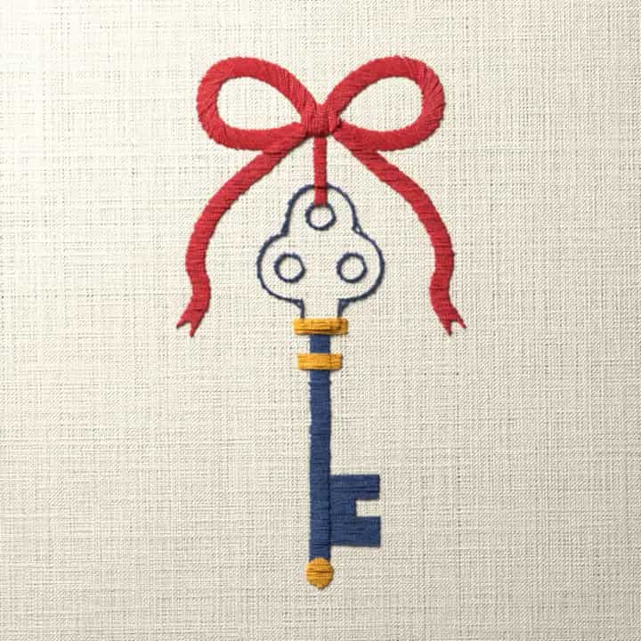 Key on a ribbon: preview of the stitched design