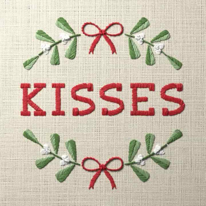 Kisses in mistletoe: preview of the stitched design