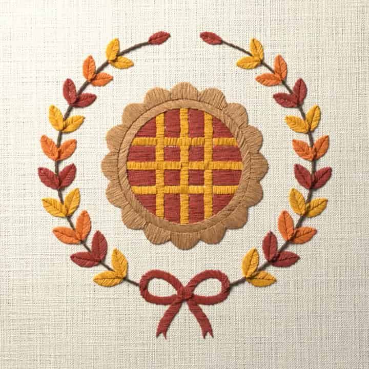 Lattice pie in an autumn laurel: preview of the stitched design