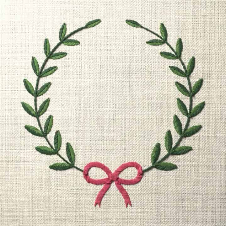 Laurel bow wreath: preview of the stitched design