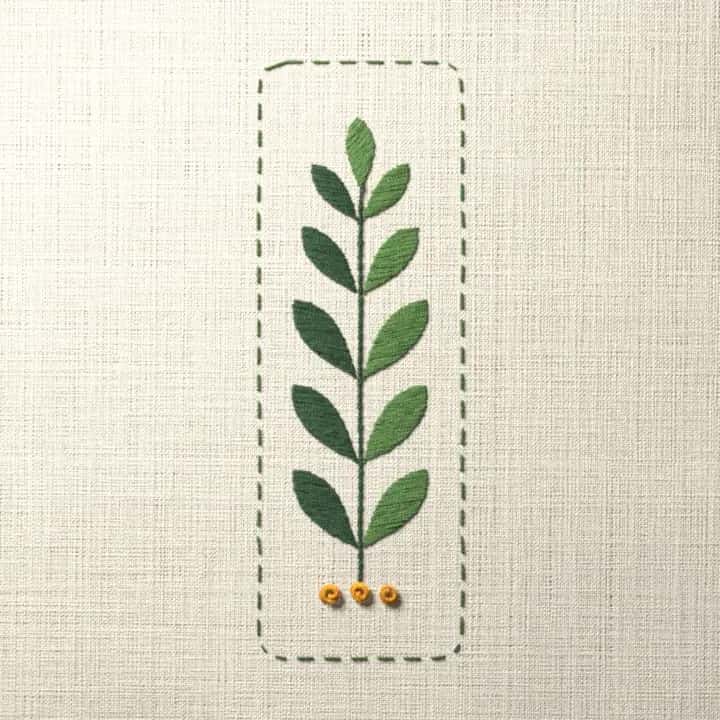 Laurel leaf bookmark: preview of the stitched design