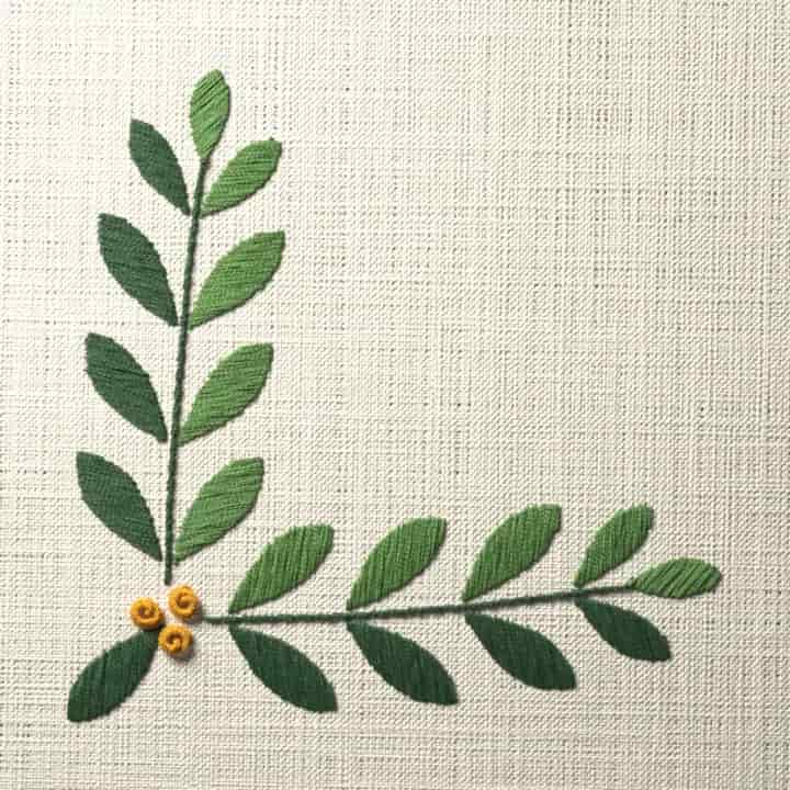 Laurel leaf corner: preview of the stitched design