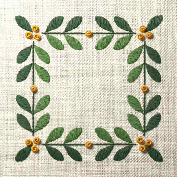 Laurel leaf frame: preview of the stitched design
