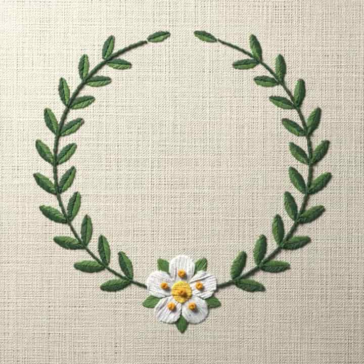 Strawberry flower laurel wreath: preview of the stitched design