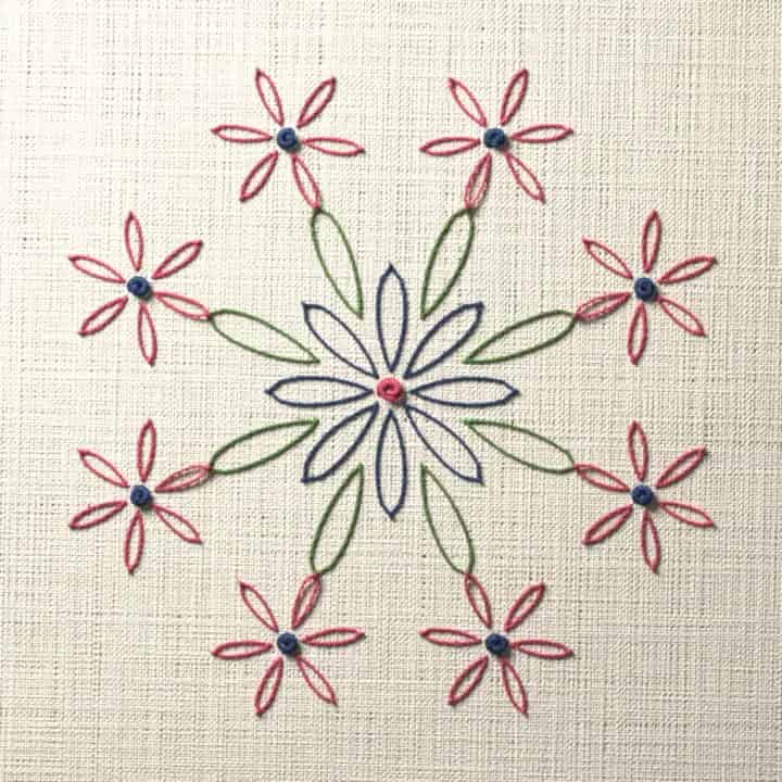 Lazy daisy medallion: preview of the stitched design