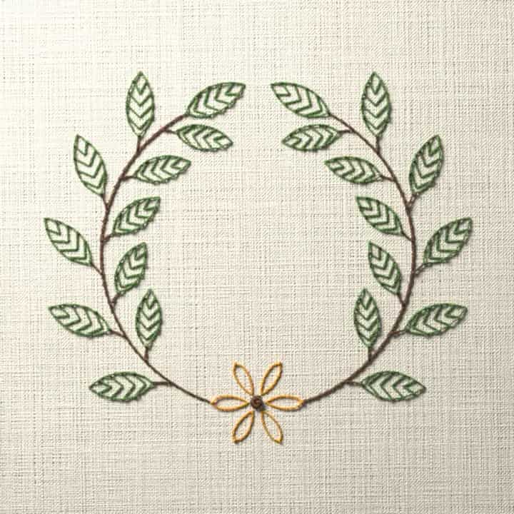 Leaf stitch laurel wreath: preview of the stitched design