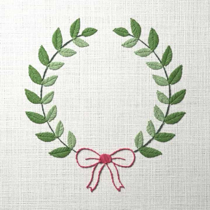 Leaf wreath: preview of the stitched design