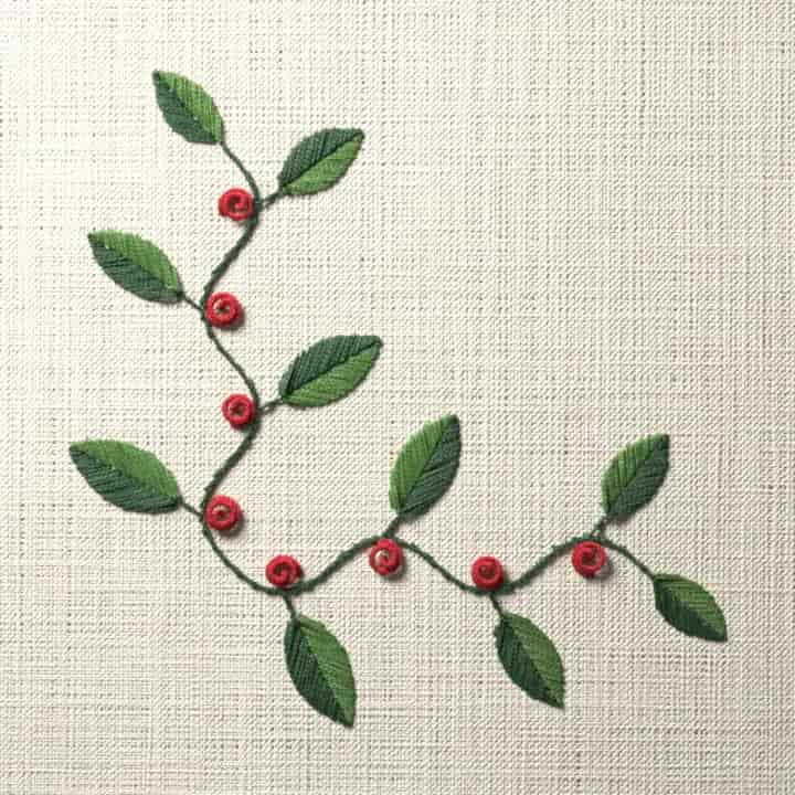 Leafy vine corner: preview of the stitched design