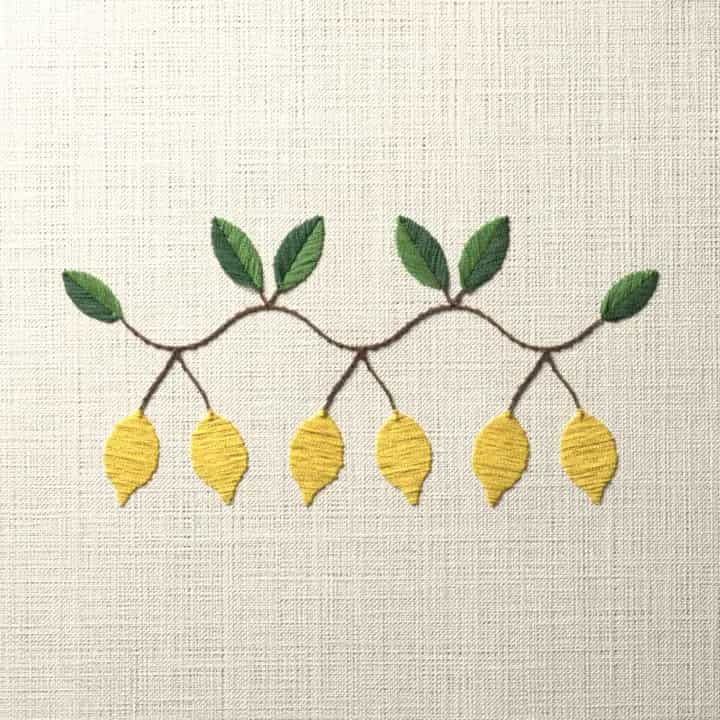 Lemon branch edging: preview of the stitched design