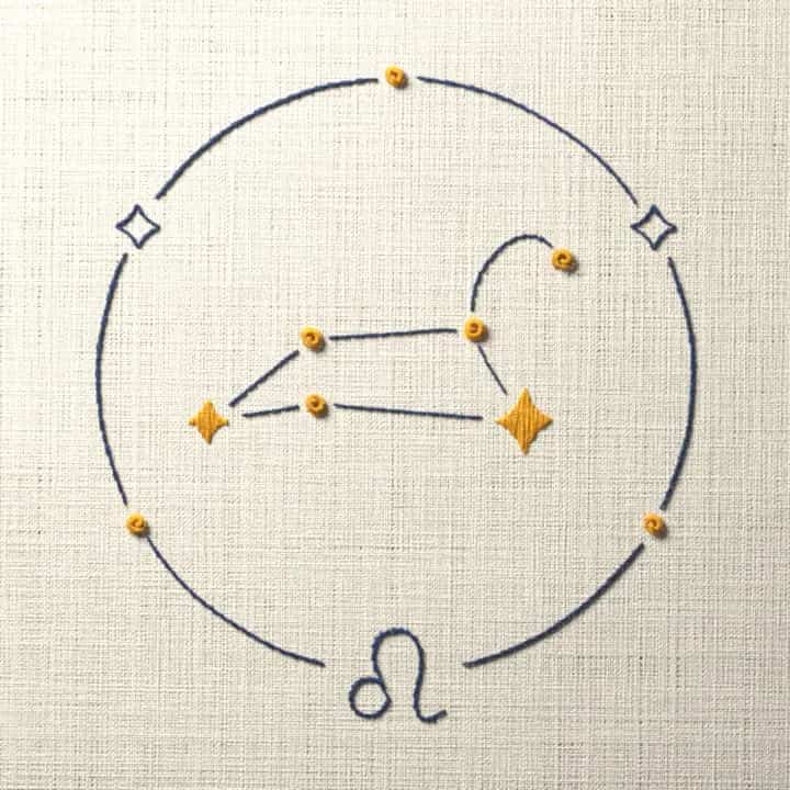 Leo zodiac sign: preview of the stitched design