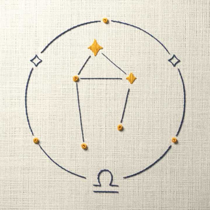 Libra zodiac sign: preview of the stitched design