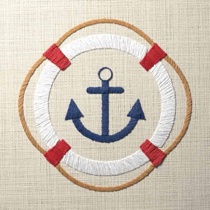 Life ring with an anchor: preview of the stitched design