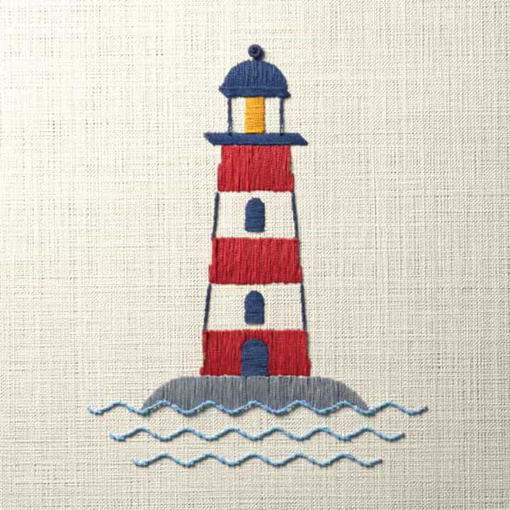 Lighthouse on a rock: preview of the stitched design