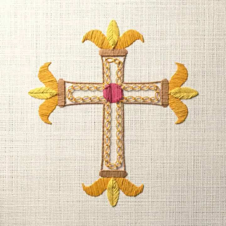 Lily-ended cross: preview of the stitched design