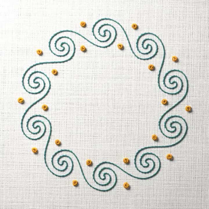 Linked spiral ring: preview of the stitched design