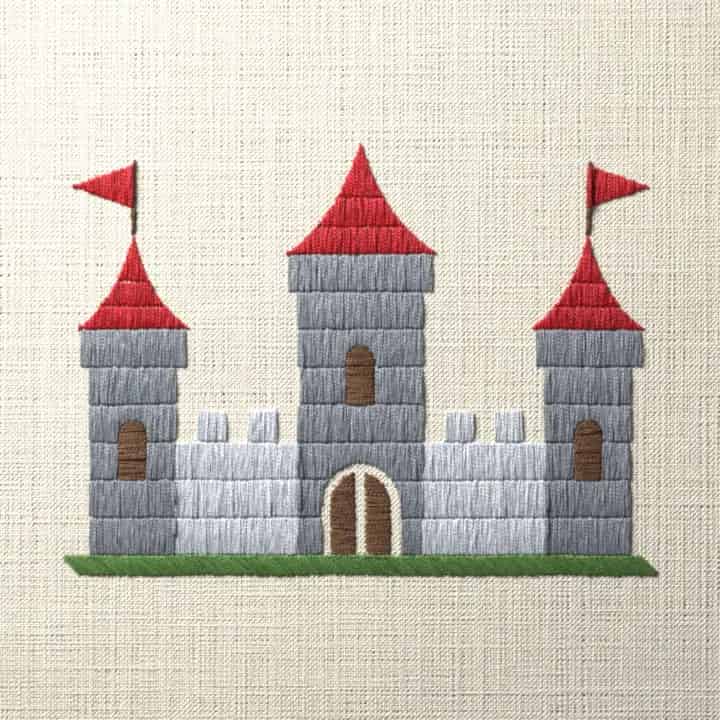 Little castle with pennant towers: preview of the stitched design