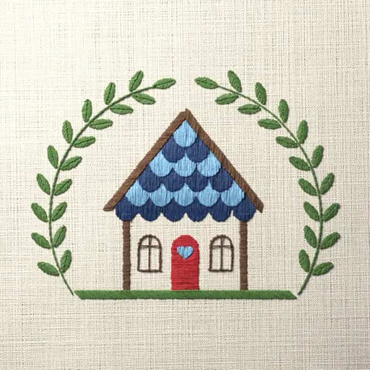 House in a wreath: preview of the stitched design