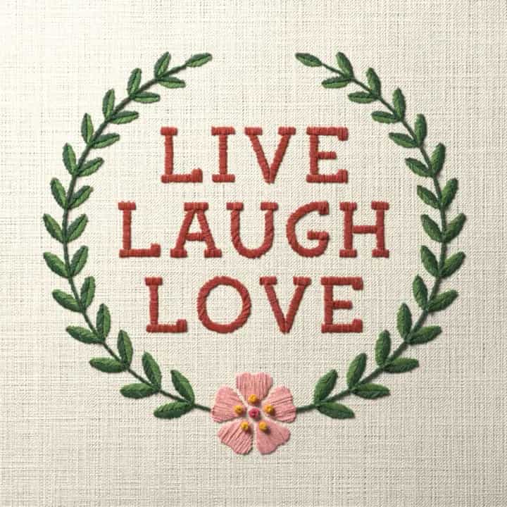 Live laugh love: preview of the stitched design