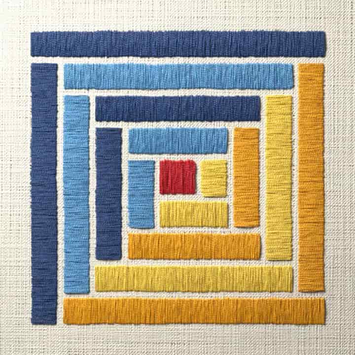Log cabin quilt block: preview of the stitched design