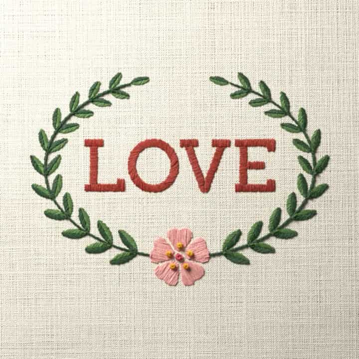 Love in laurel: preview of the stitched design