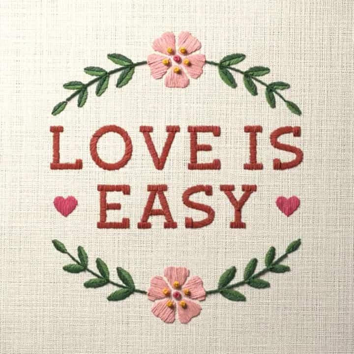 Love is easy: preview of the stitched design