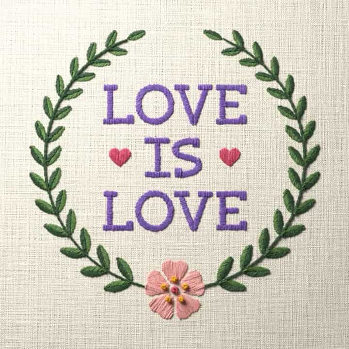 Love is love: preview of the stitched design
