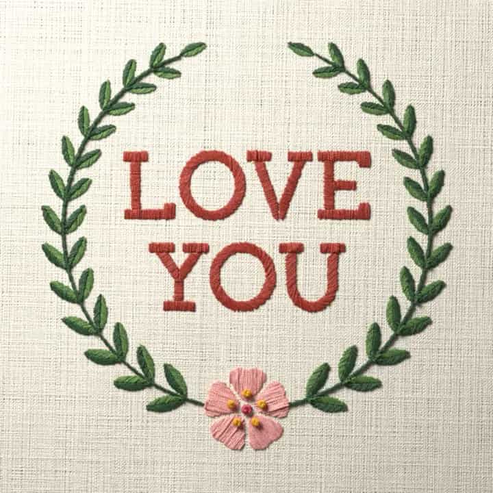 Love you: preview of the stitched design