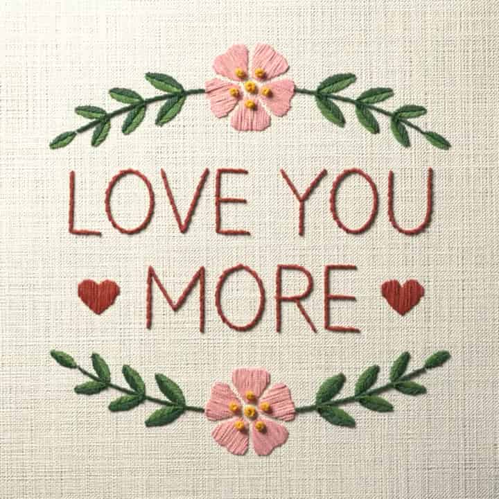 Love you more: preview of the stitched design