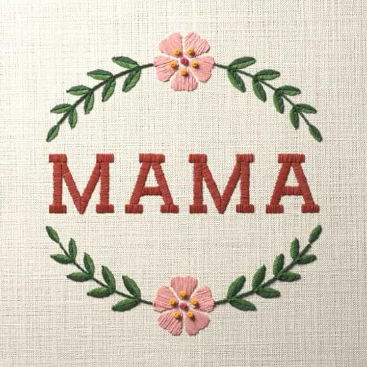 Mama in laurel: preview of the stitched design