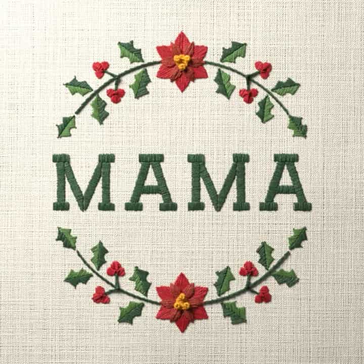 Mama in holly: preview of the stitched design