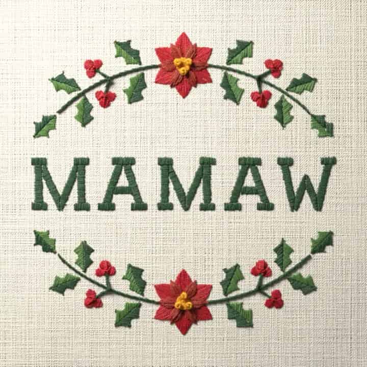 Mamaw in holly: preview of the stitched design