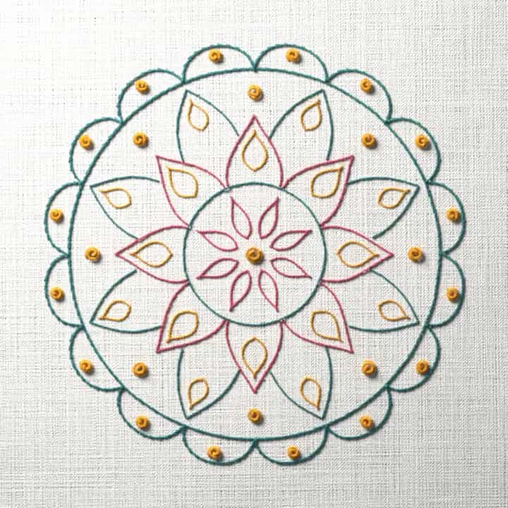 Petal mandala: preview of the stitched design